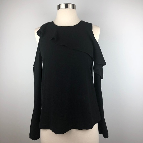 Topshop Izzy Cold Shoulder Ruffle Top - Picture 2 of 7